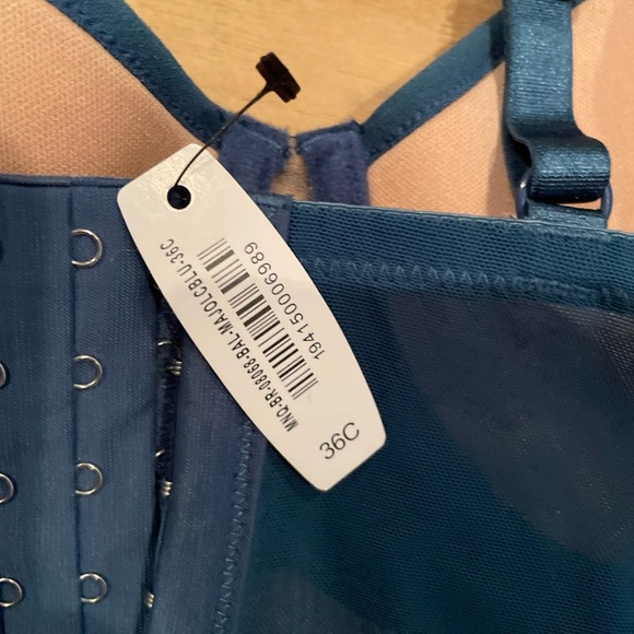 NWT Adore Me Blue Mesh Underwire Lace Bra 36C Feminine Lingerie Sheer Trim - Picture 4 of 5